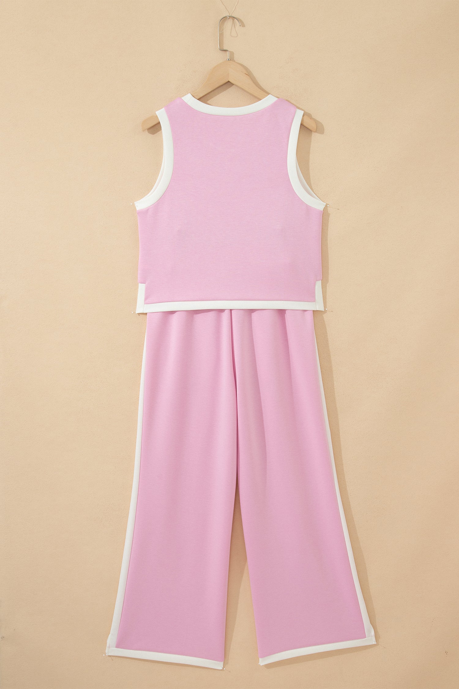 Colourblock Trim Cropped Tank & Wide Leg Trousers Set | Pink & Sky Blue | Sizes 8-22