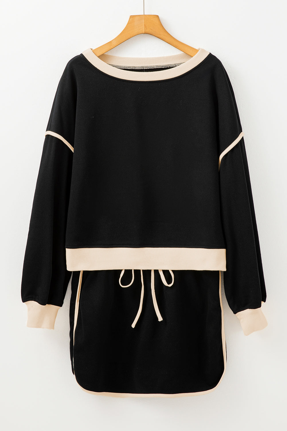 Shop Colour Contrast Loose Pullover & Lace-Up Waist Skort Set S-XL at LivelyLooks