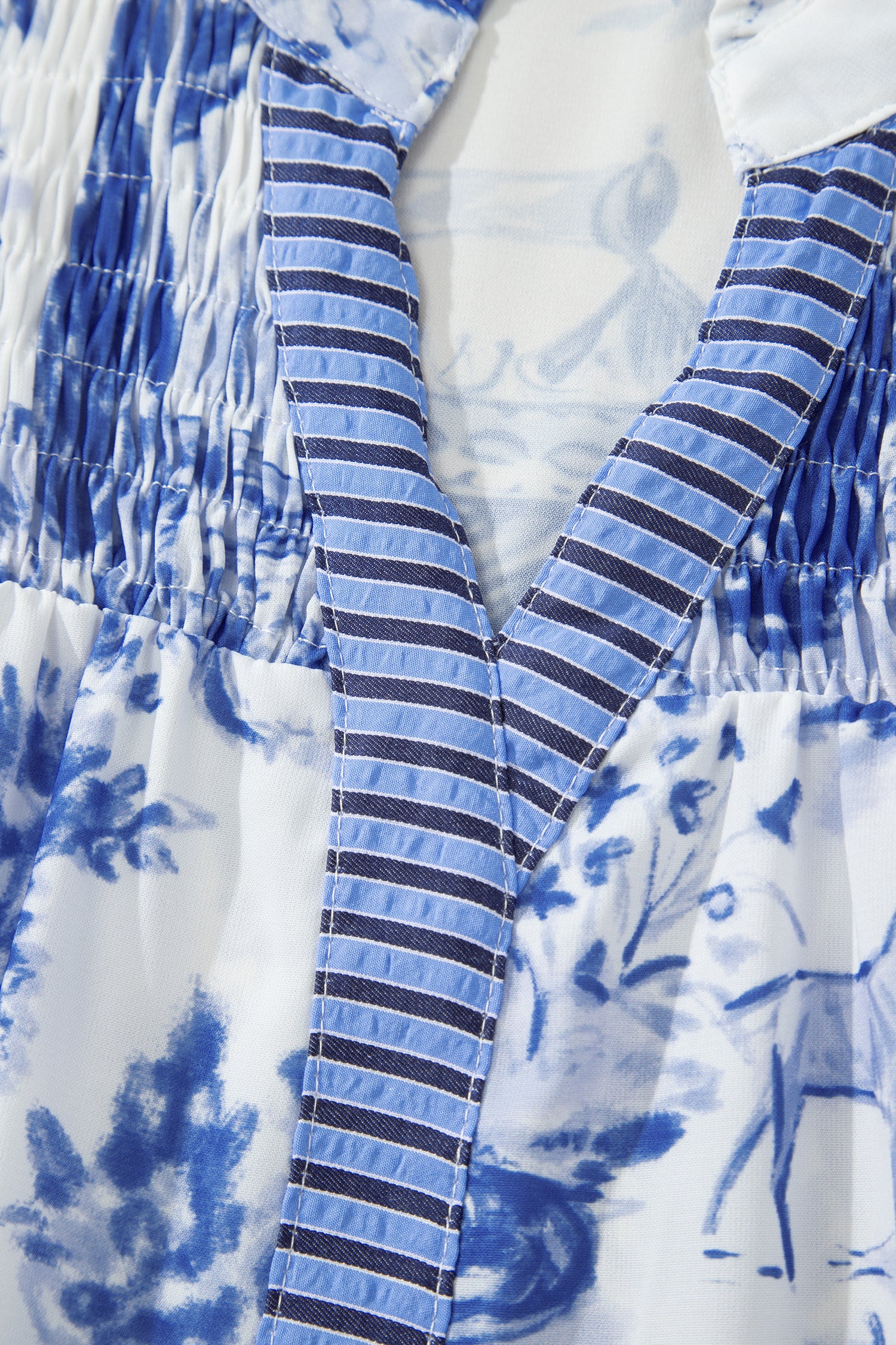 Blue Wild Animal Print Blouse Striped Detail V Neck Short Sleeve Women S-XL