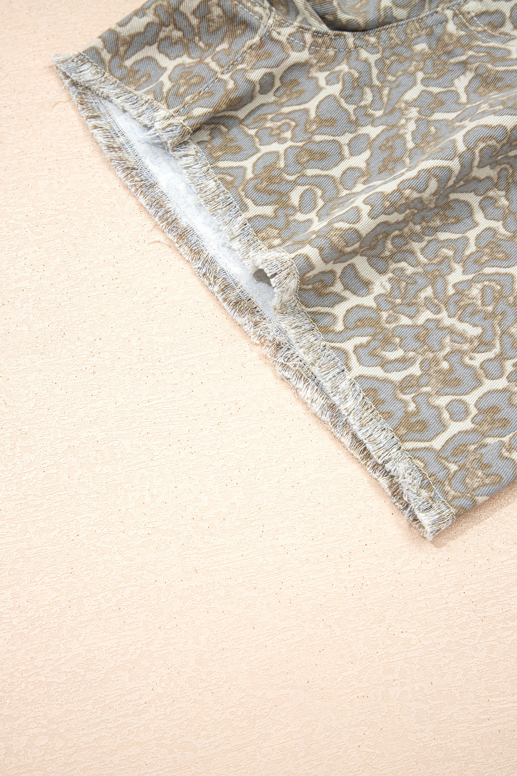 Khaki Raw Edge Leopard Print Denim Shorts | UK 8–20