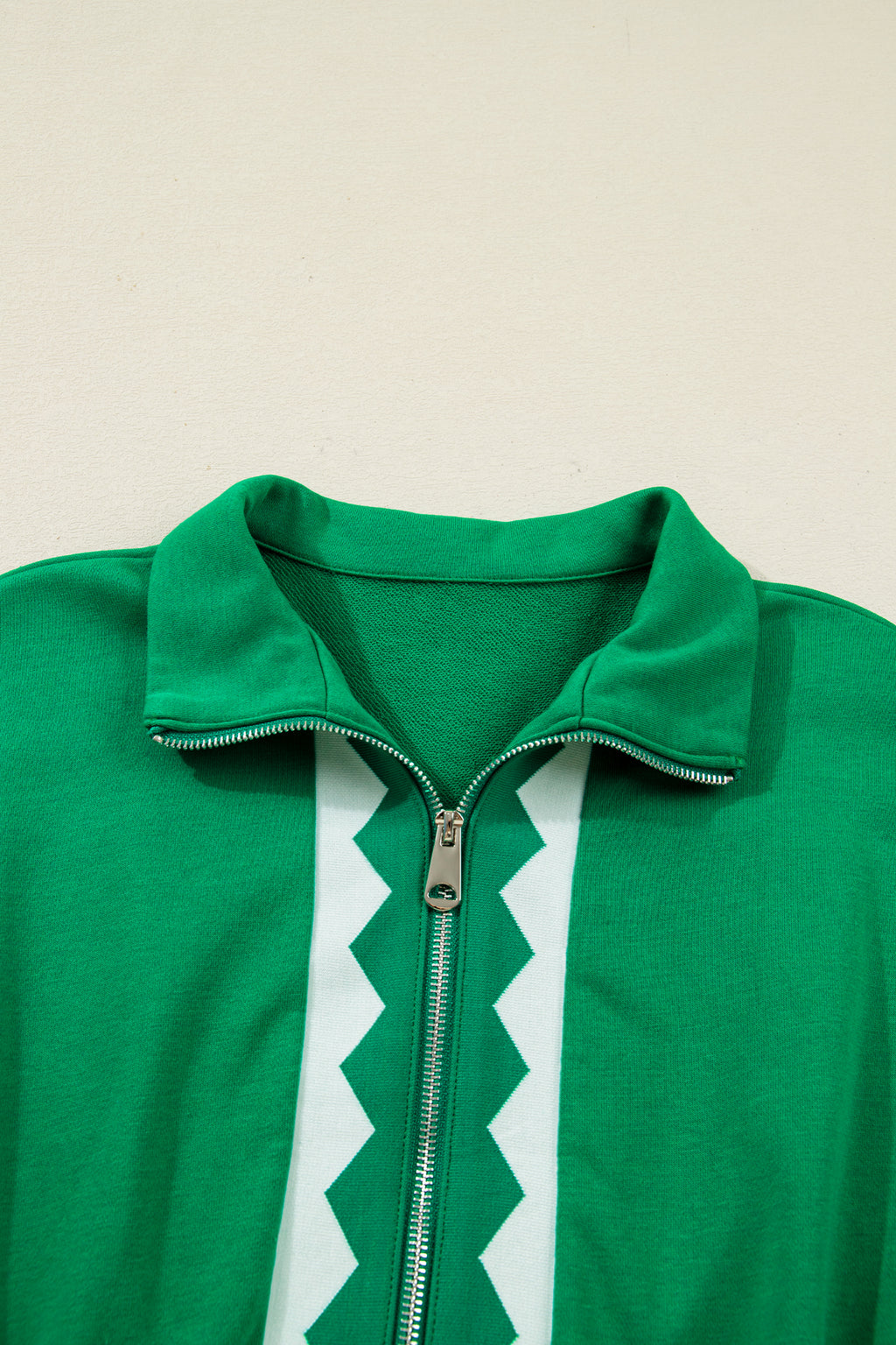 Bright Green Contrast Patchwork Half Zip Elastic Waist Mini Dress S-XL