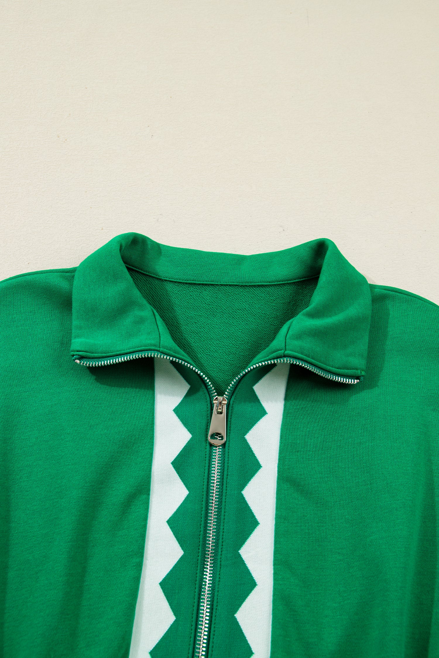 Bright Green Contrast Patchwork Half Zip Elastic Waist Mini Dress S-XL