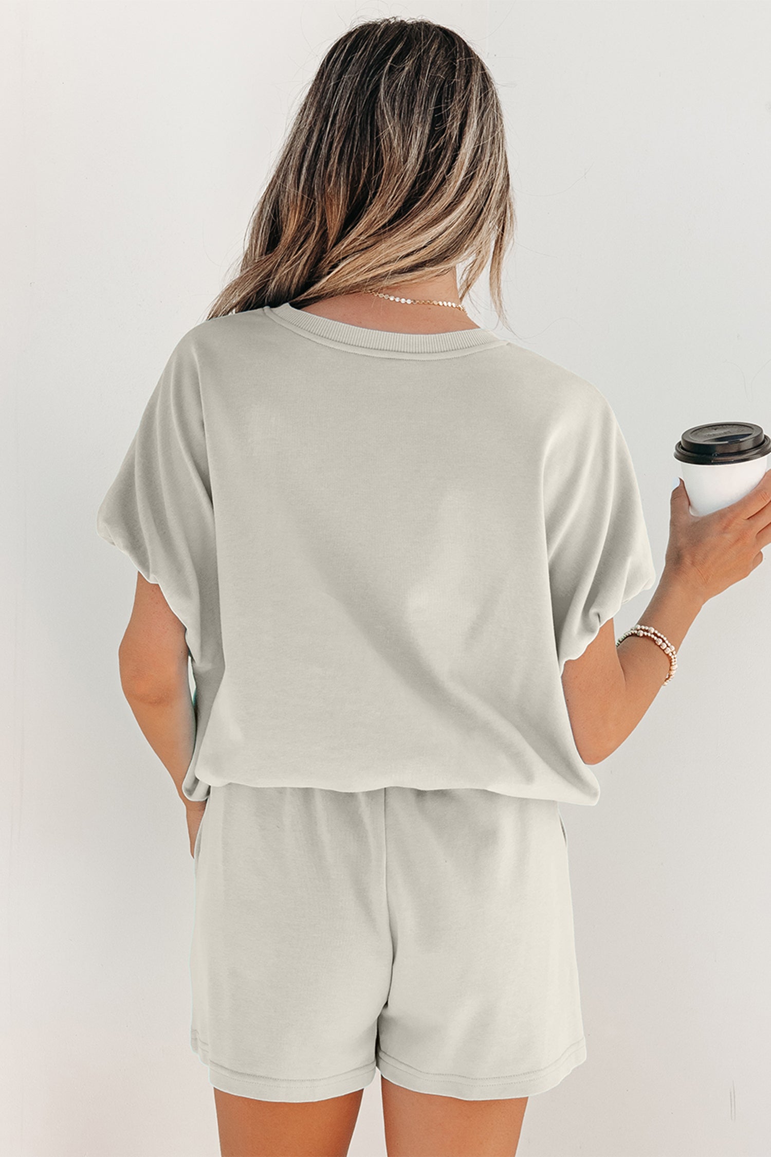 Puffy Loose Top & Drawstring Shorts Set – Smoke Grey & Light Blue