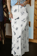 Shop Western Print Satin Long Skirt at LivelyLooks