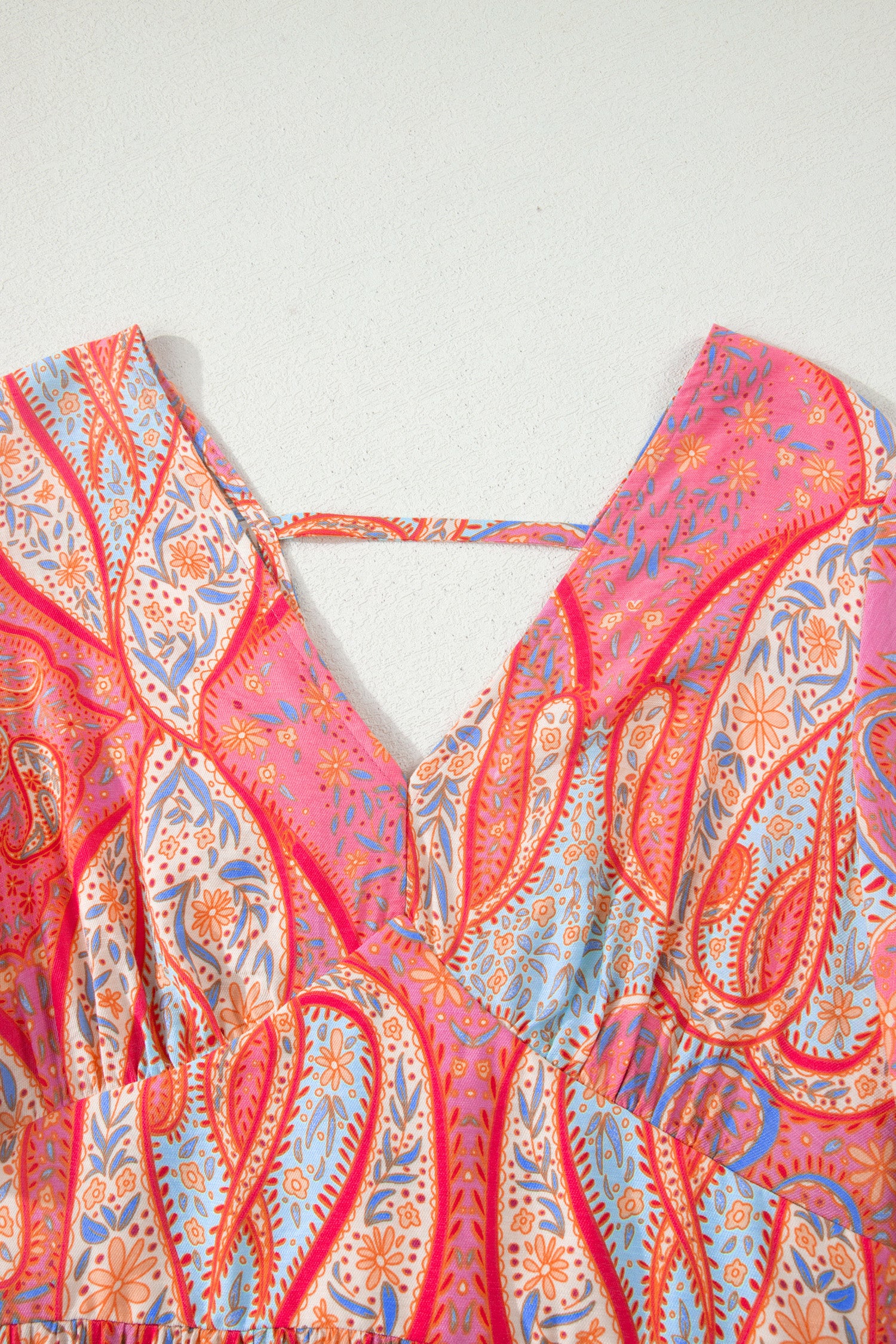 Multicolour Paisley Print V-Neck Flutter Sleeve Boho Maxi Dress