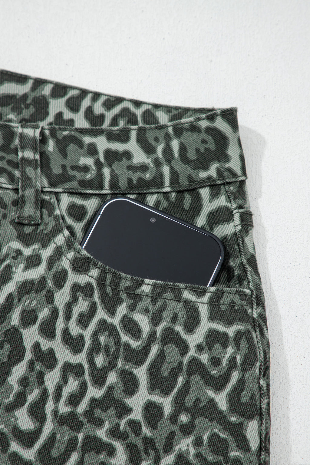 Women's Leopard Print Wide Leg High Waist Jeans | Brown, Grey, Blue & Pink at LivelyLooks