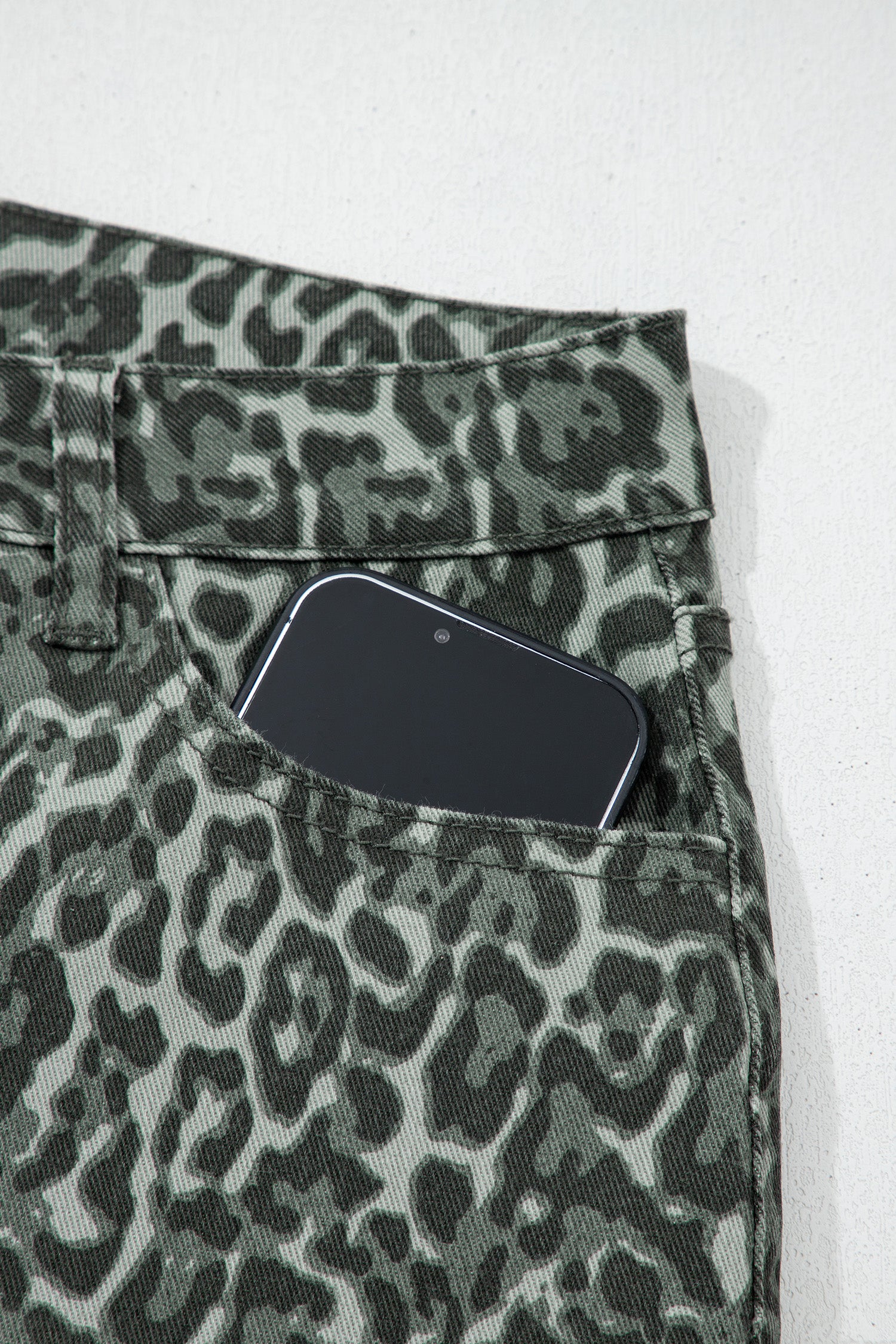 Women's Leopard Print Wide Leg High Waist Jeans | Brown, Grey, Blue & Pink at LivelyLooks