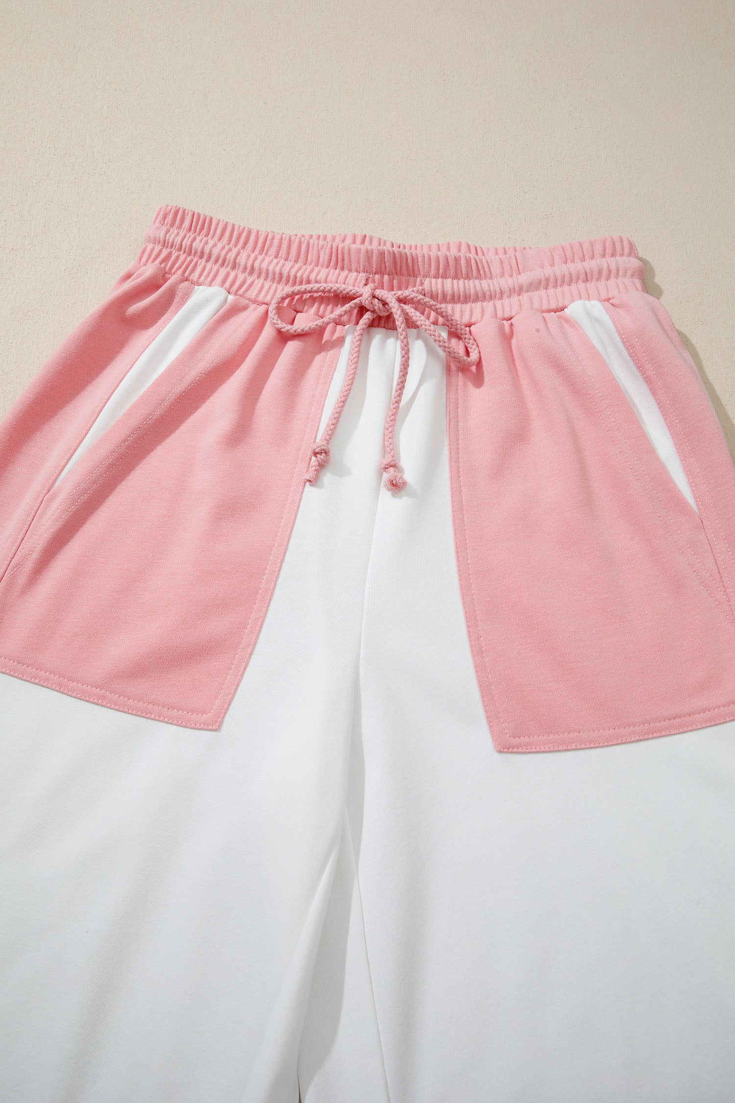 White Two-Tone Colour Block Patchwork Tee & Drawstring Loose Pant Set | UK 8–22