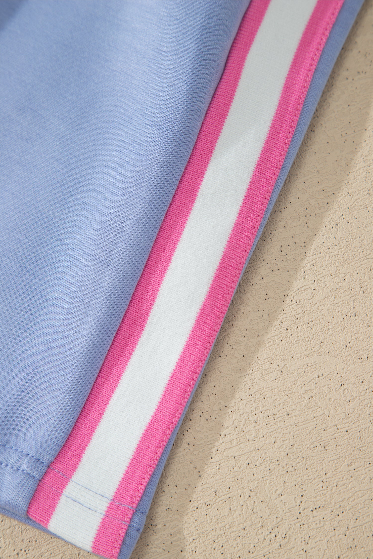 Preppy Striped Trim V-Neck Polo Tee & Drawstring Skirt Set – Sky Blue & Black