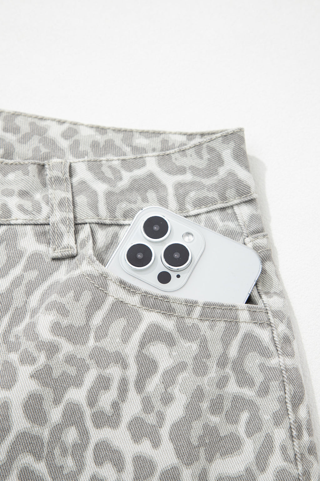 Women's Leopard Print Wide Leg High Waist Jeans | Brown, Grey, Blue & Pink at LivelyLooks