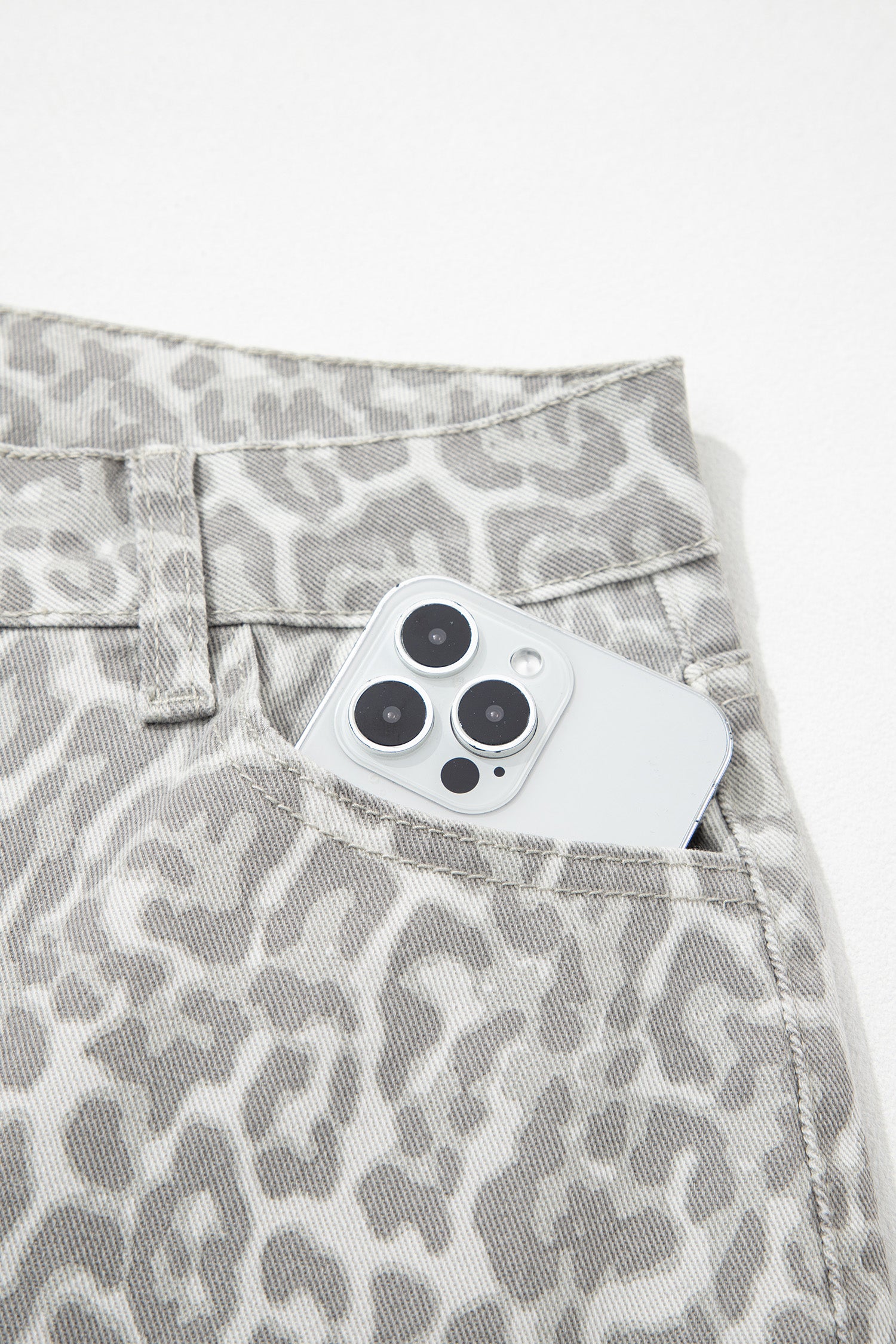 Women's Leopard Print Wide Leg High Waist Jeans | Brown, Grey, Blue & Pink at LivelyLooks