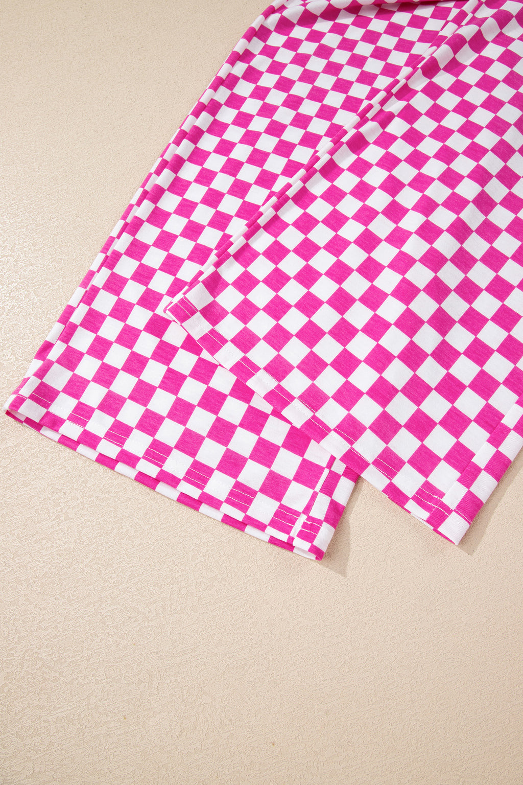 Rose Checkered Lounge Set Half Sleeve Tee & Pant 2pcs Women S-XL