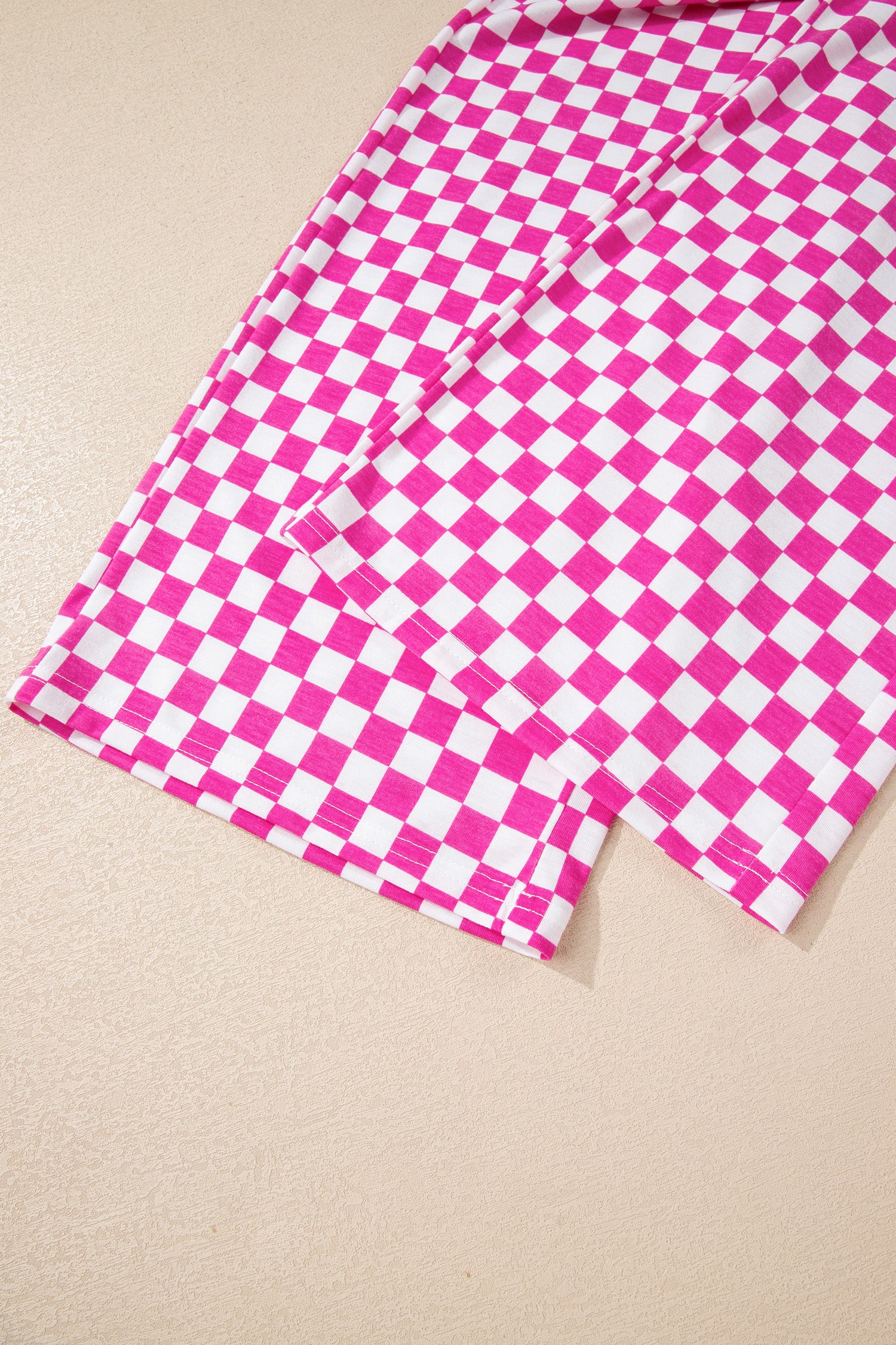 Rose Checkered Lounge Set Half Sleeve Tee & Pant 2pcs Women S-XL