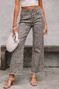 Leopard Print Wide Leg High Waist Jeans | Brown, Grey, Blue & Pink