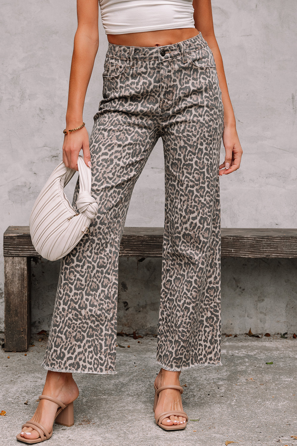 Leopard Print Wide Leg High Waist Jeans | Brown, Grey, Blue & Pink