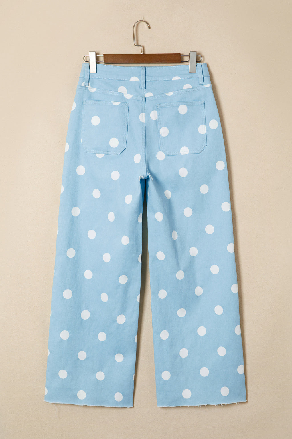 Khaki & Sky Blue Polka Dot Print Raw Hem High-Waist Shift Jeans | Sizes 4–16