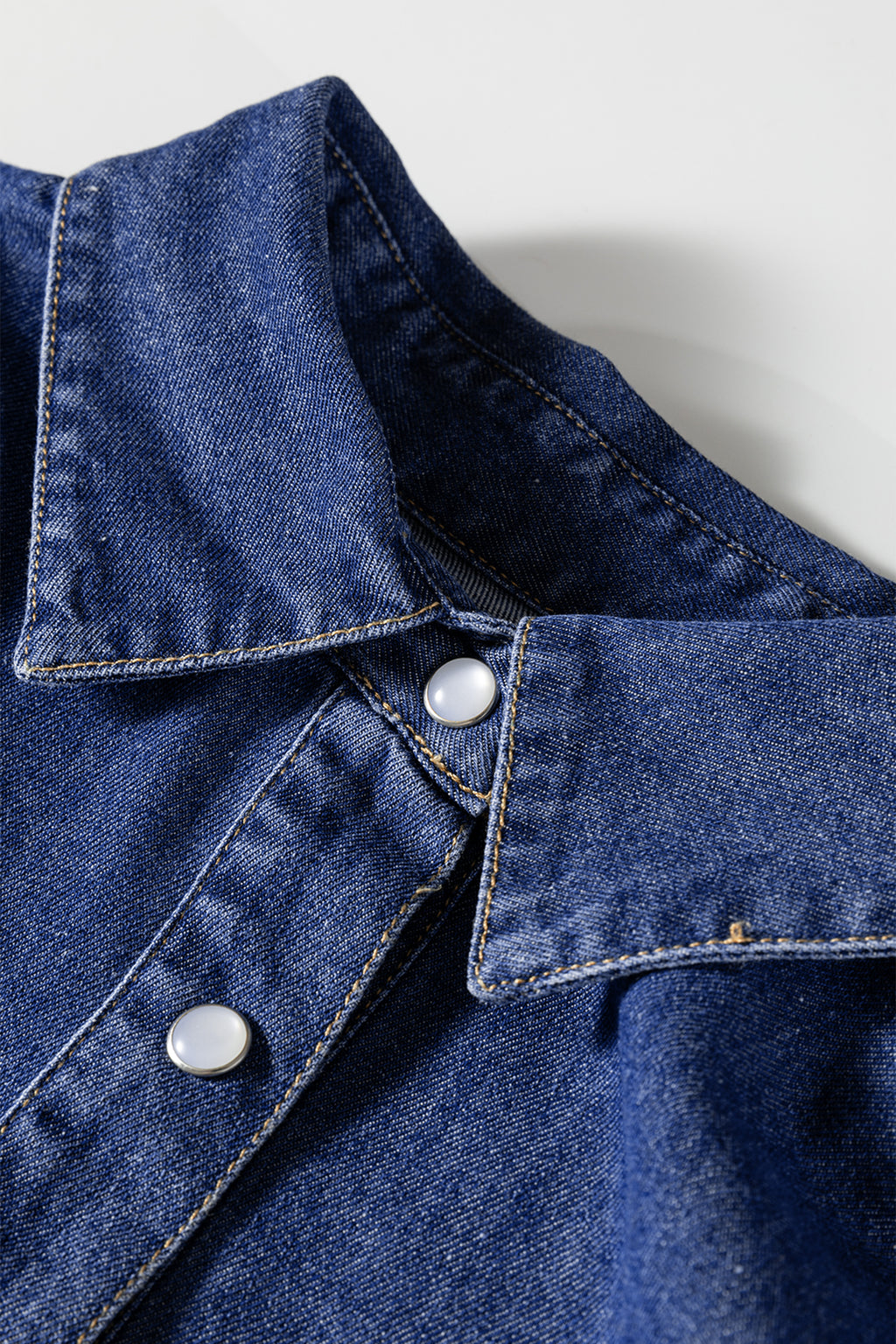 Blue Denim Shirt Collar Long Sleeve Flared Mini Dress | UK 8-22