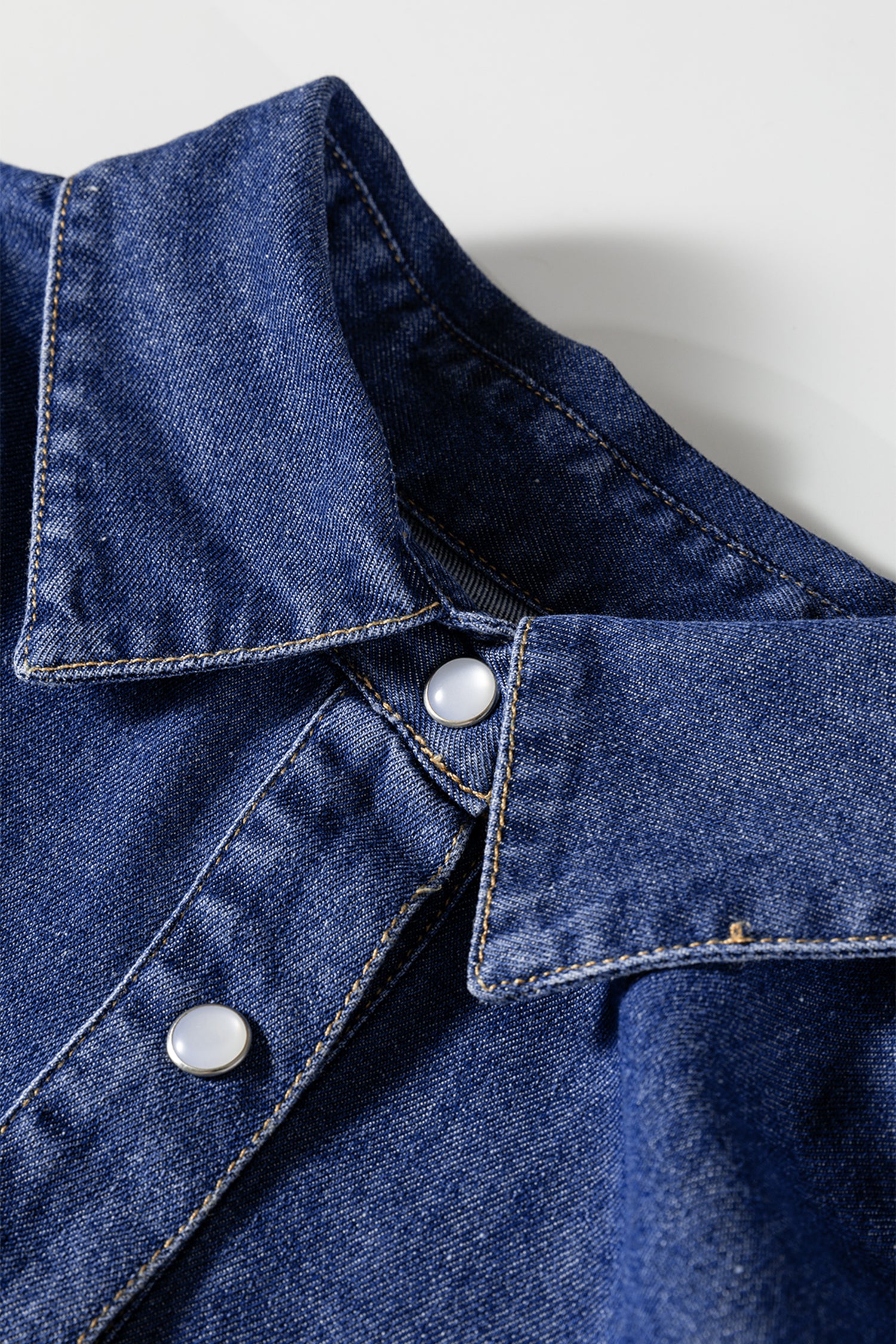 Blue Denim Shirt Collar Long Sleeve Flared Mini Dress | UK 8-22
