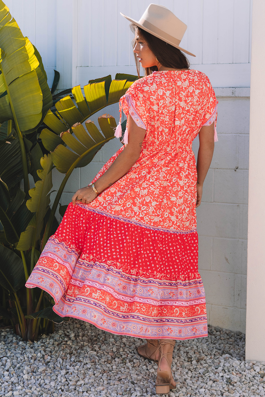 Shop Floral Print Tassel Tied Sleeve Empire Waist Boho Maxi Dress | S-XL at LivelyLooks