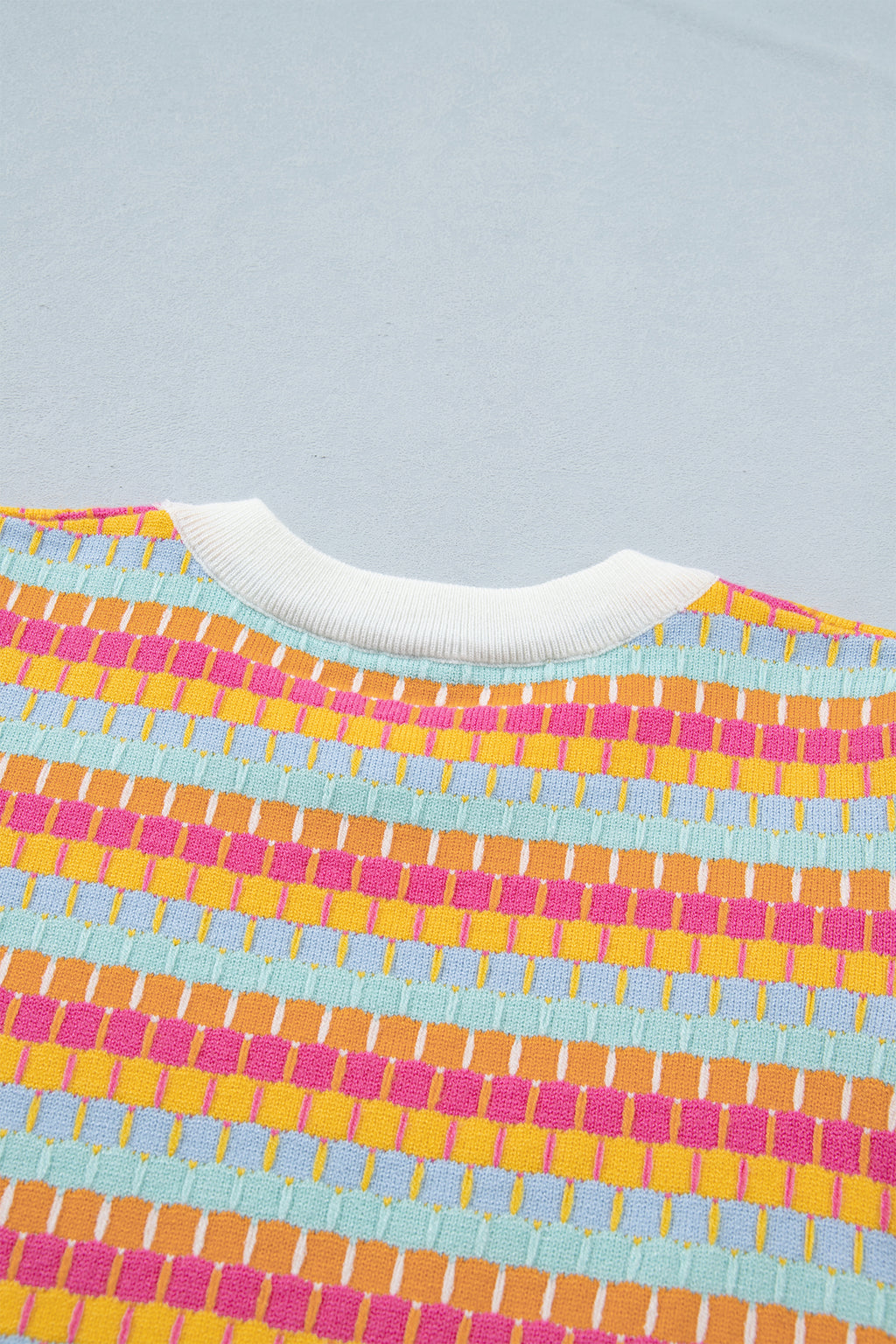 Women's Rose Red Abstract Stripe Knit Short Sleeve Sweater at LivelyLooks