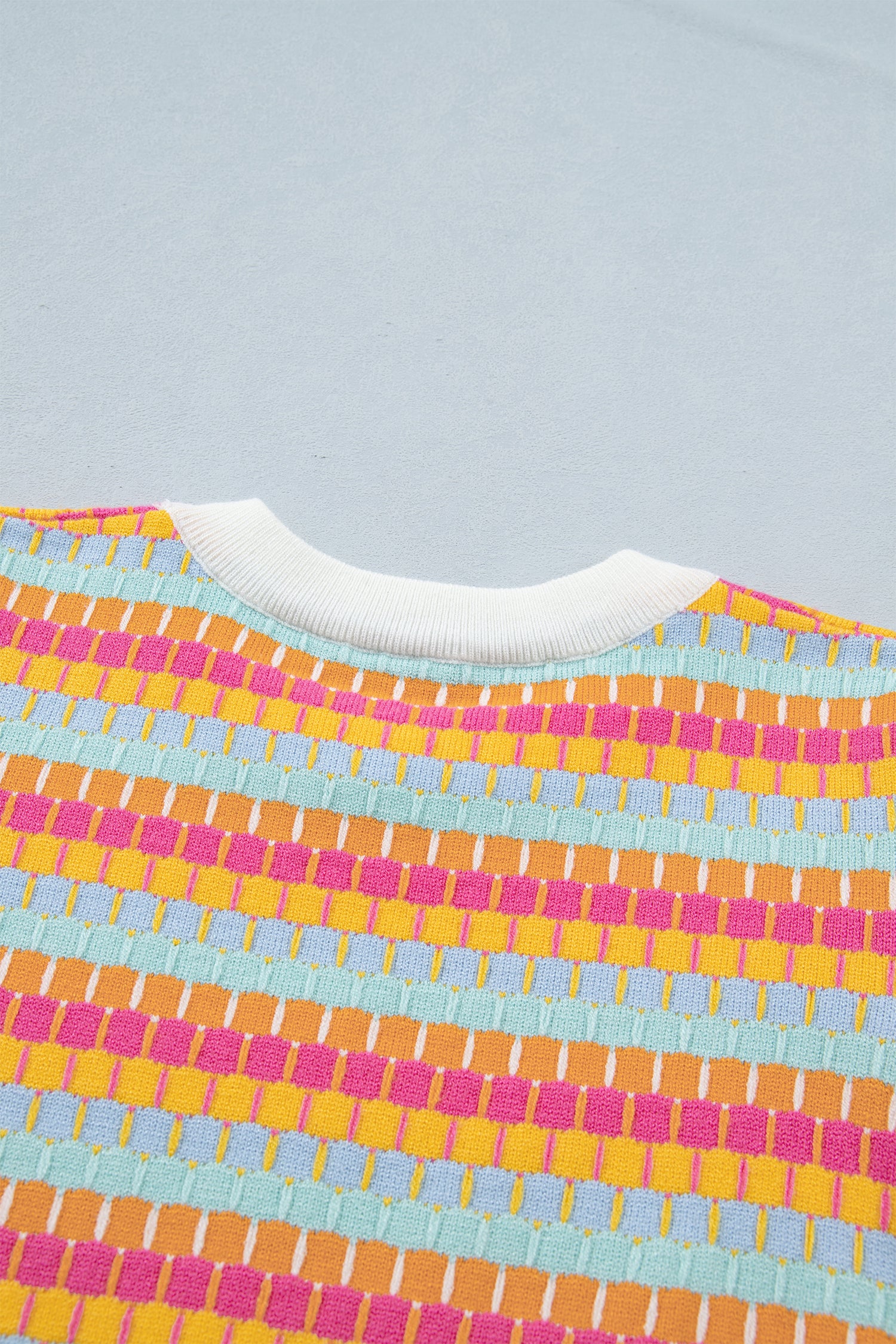 Women's Rose Red Abstract Stripe Knit Short Sleeve Sweater at LivelyLooks