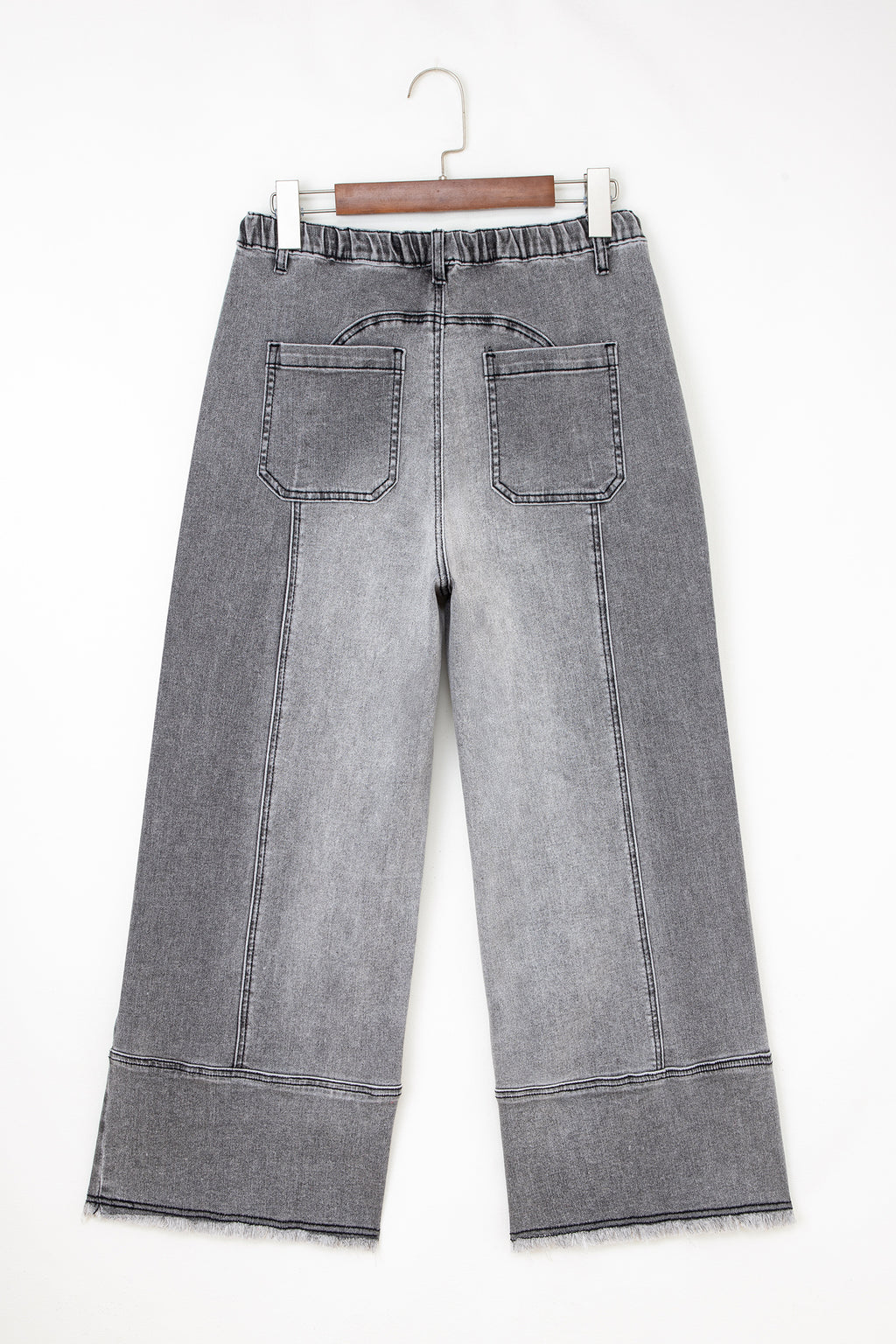 Shop Drawstring Seam Detail Raw Hem Wide Leg Denim Jeans UK 8-22 at LivelyLooks