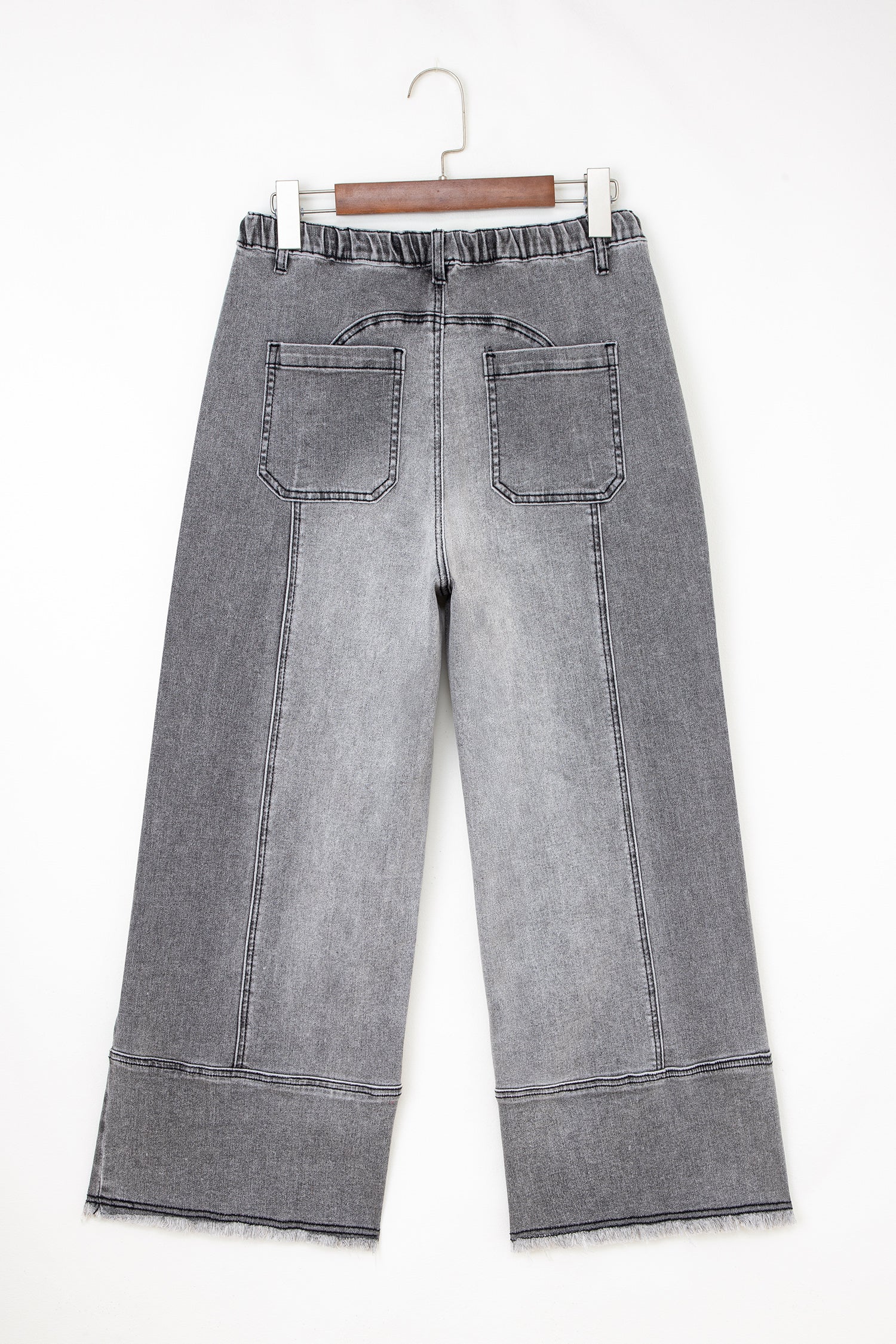 Shop Drawstring Seam Detail Raw Hem Wide Leg Denim Jeans UK 8-22 at LivelyLooks