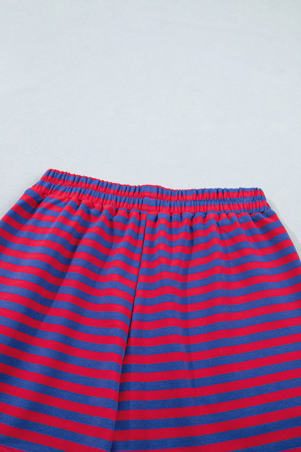 Striped Ribbed Cotton Short Set with Chest Patch Detail | Blue & Navy Stripe