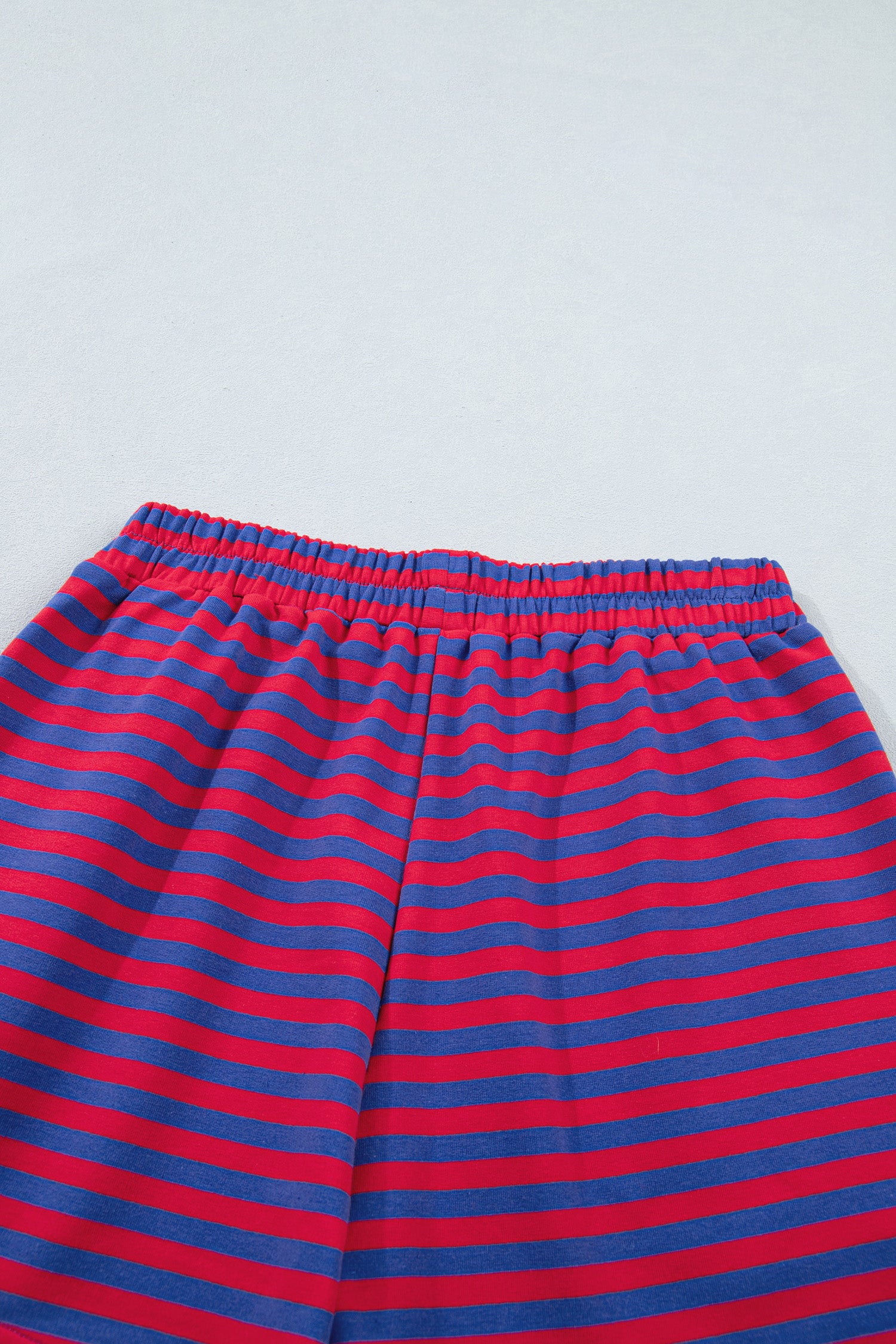 Striped Ribbed Cotton Short Set with Chest Patch Detail | Blue & Navy Stripe