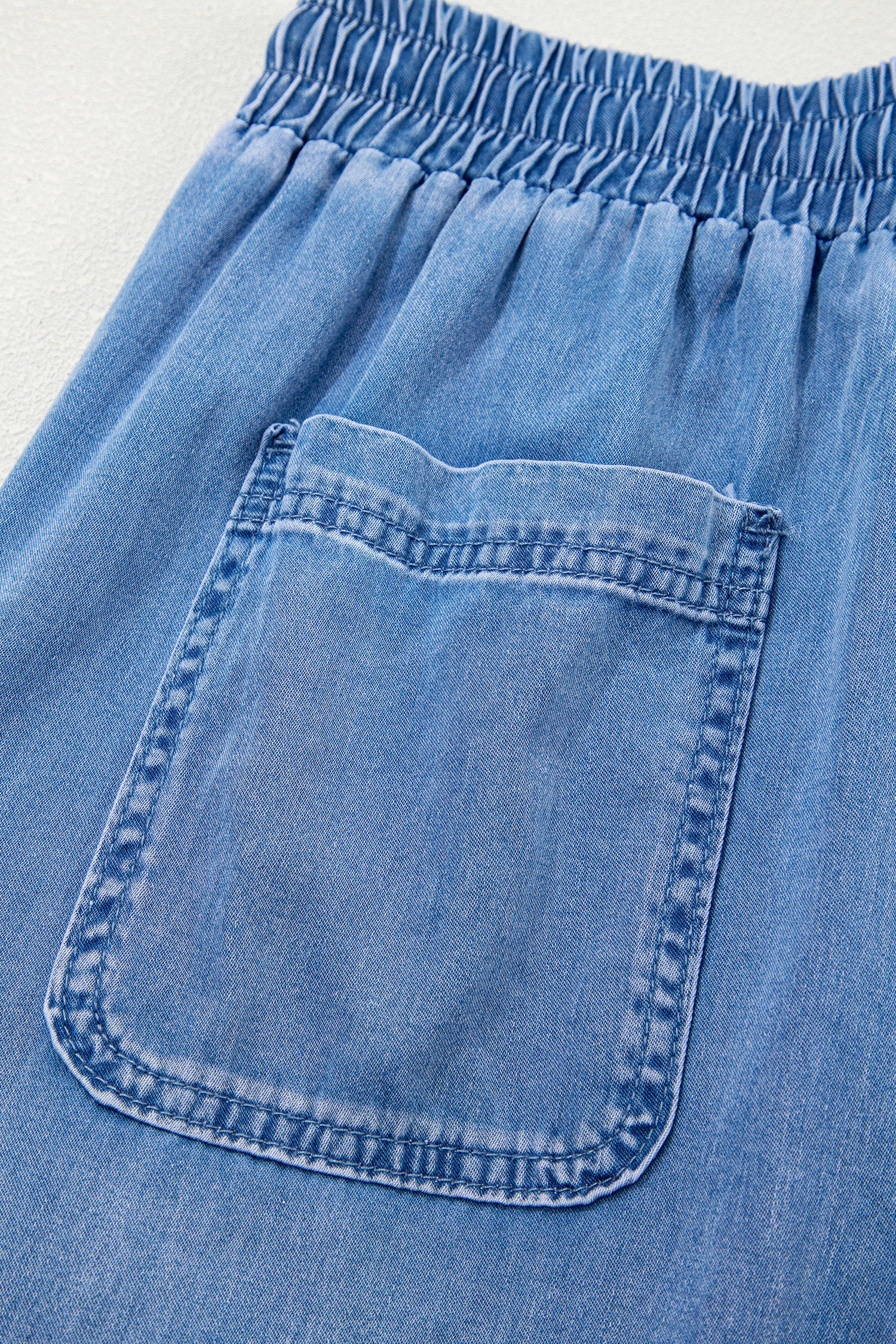 Beau Blue Drawstring Elastic Waist Pocketed Loose Denim Pants | UK 8–18