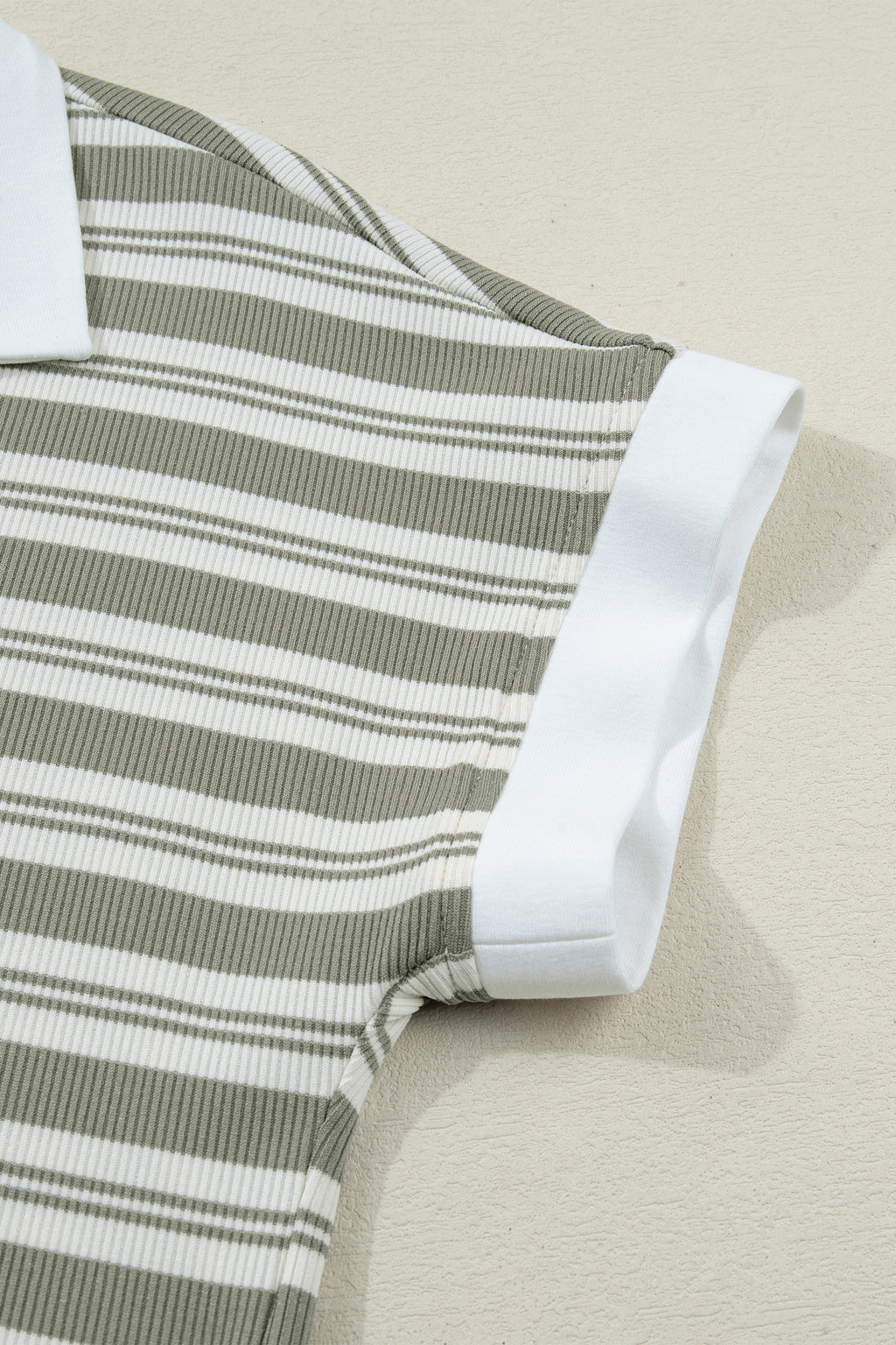 Shop Women's Stripe Collared V-Neck Short Sleeve T-Shirt Midi Dress Pockets Green at LivelyLooks