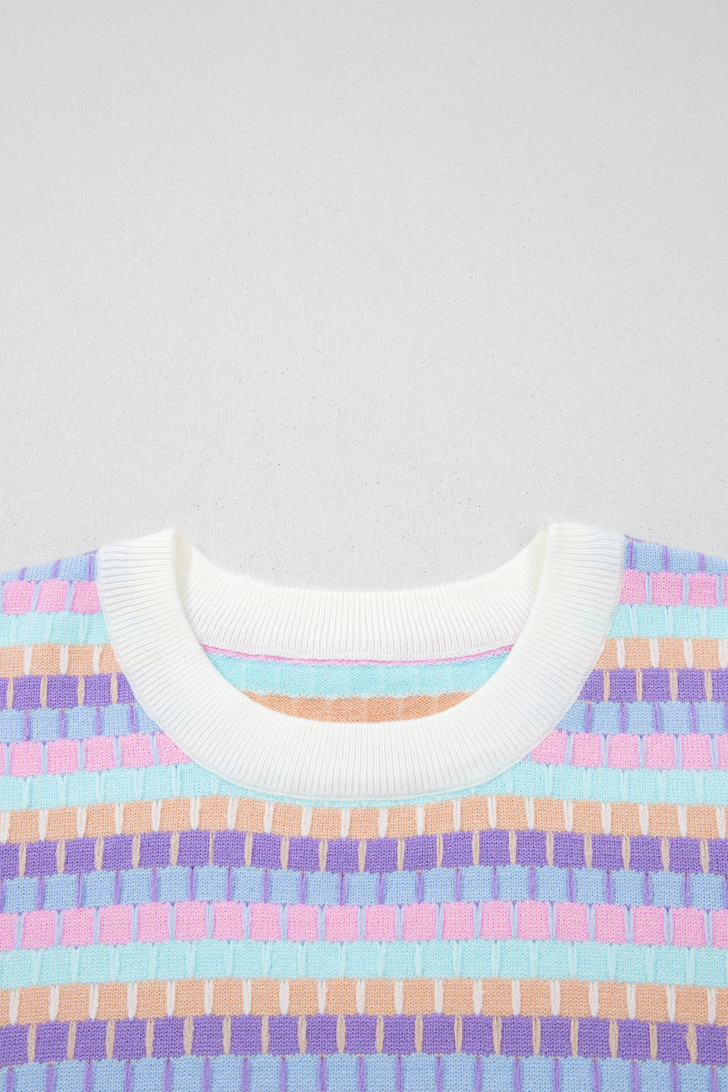 Women's Rose Red Abstract Stripe Knit Short Sleeve Sweater at LivelyLooks
