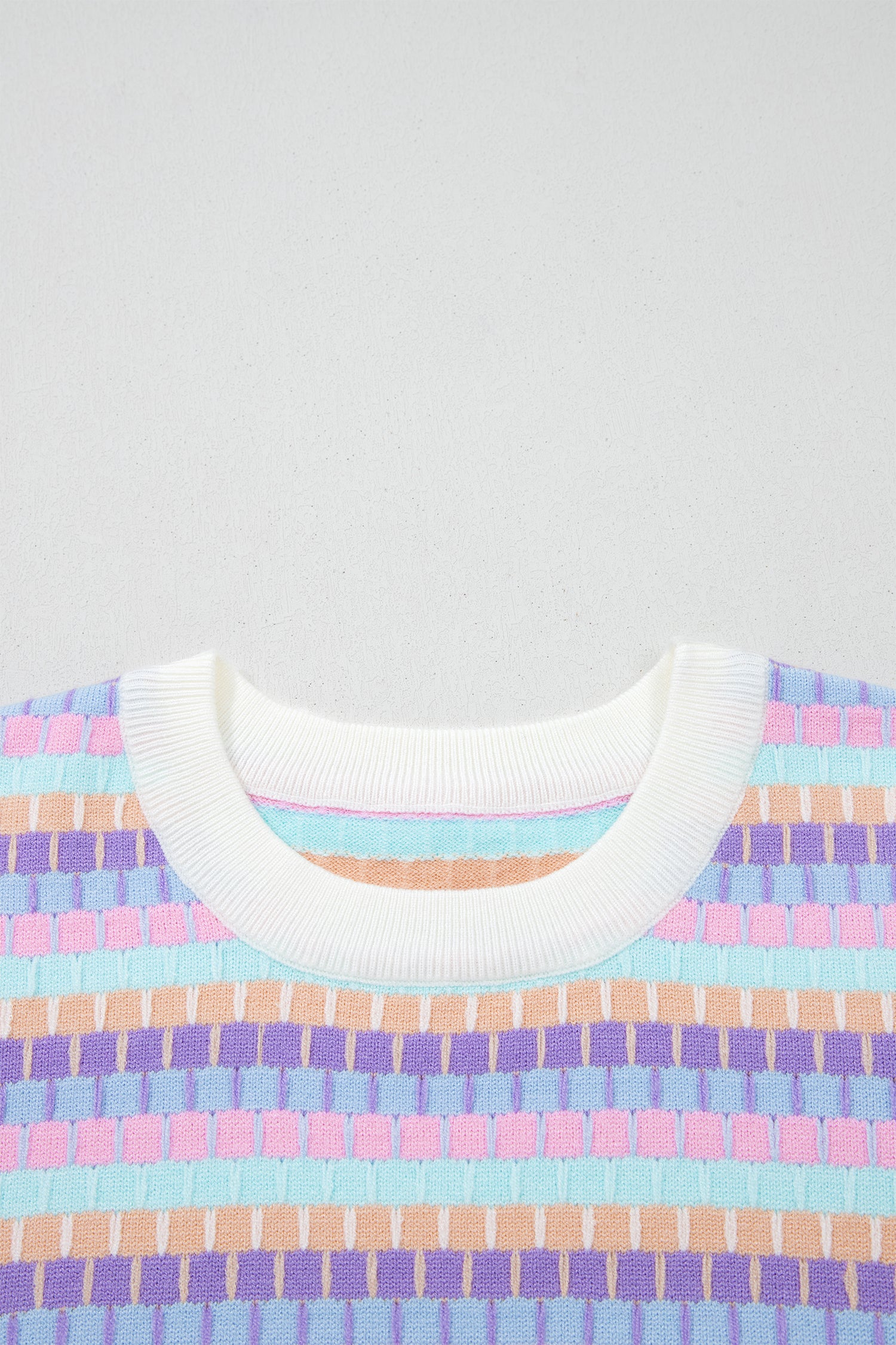 Women's Rose Red Abstract Stripe Knit Short Sleeve Sweater at LivelyLooks