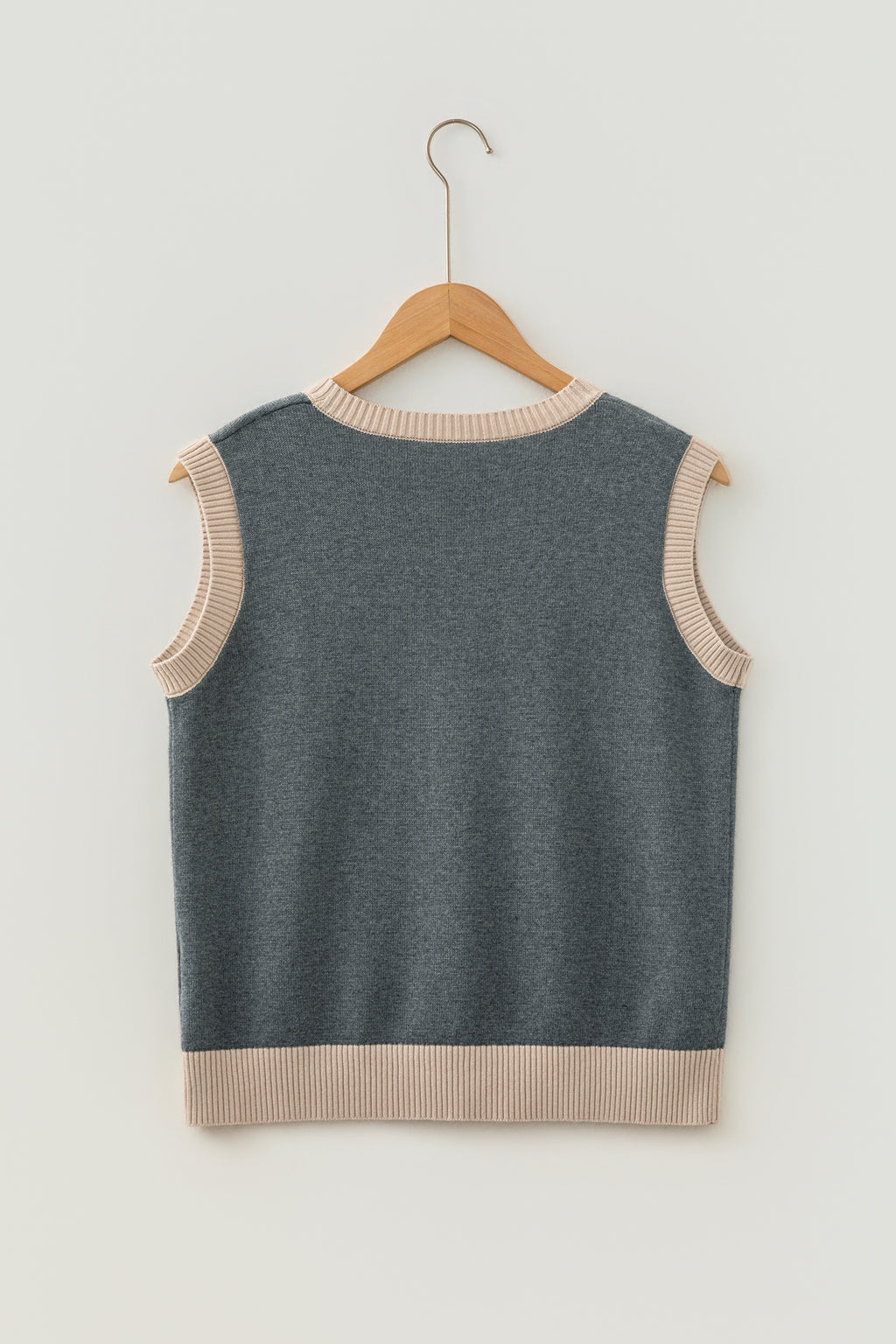 Western Print Colourblock Sleeveless Knit Vest | Khaki & Grey | UK 8–18