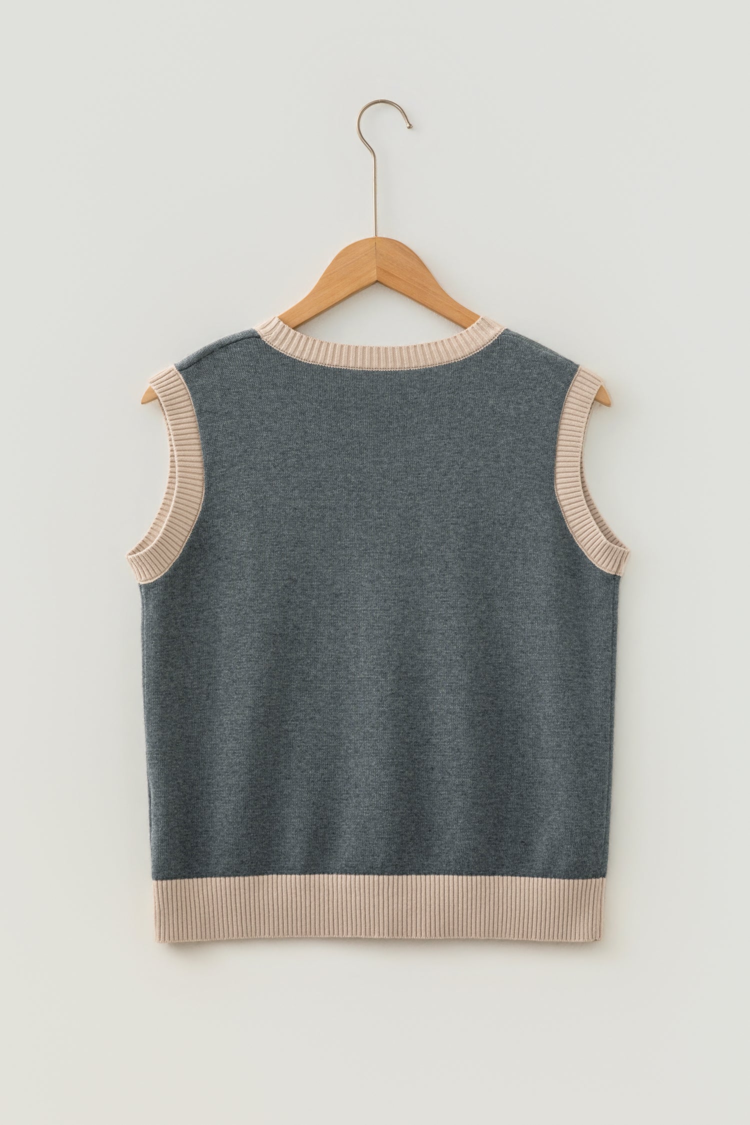 Western Print Colourblock Sleeveless Knit Vest | Khaki & Grey | UK 8–18