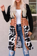 Women's Black Western Pattern Cow Patchwork Open Front Cardigan Knitwear Aztec Jumper Coat at LivelyLooks