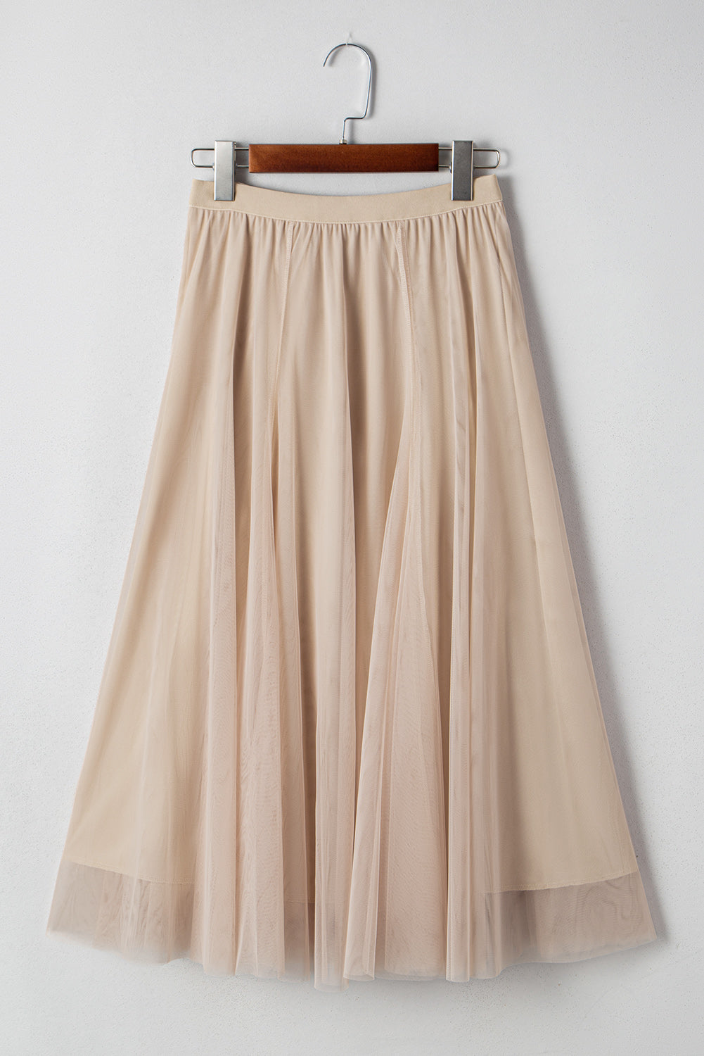 Women's Women's Tulle Flared Midi Skirt Layered Mesh Overlay Green Beige S-XL at LivelyLooks