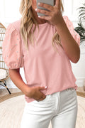 Ribbed Pearl Beaded Puff Sleeve Top