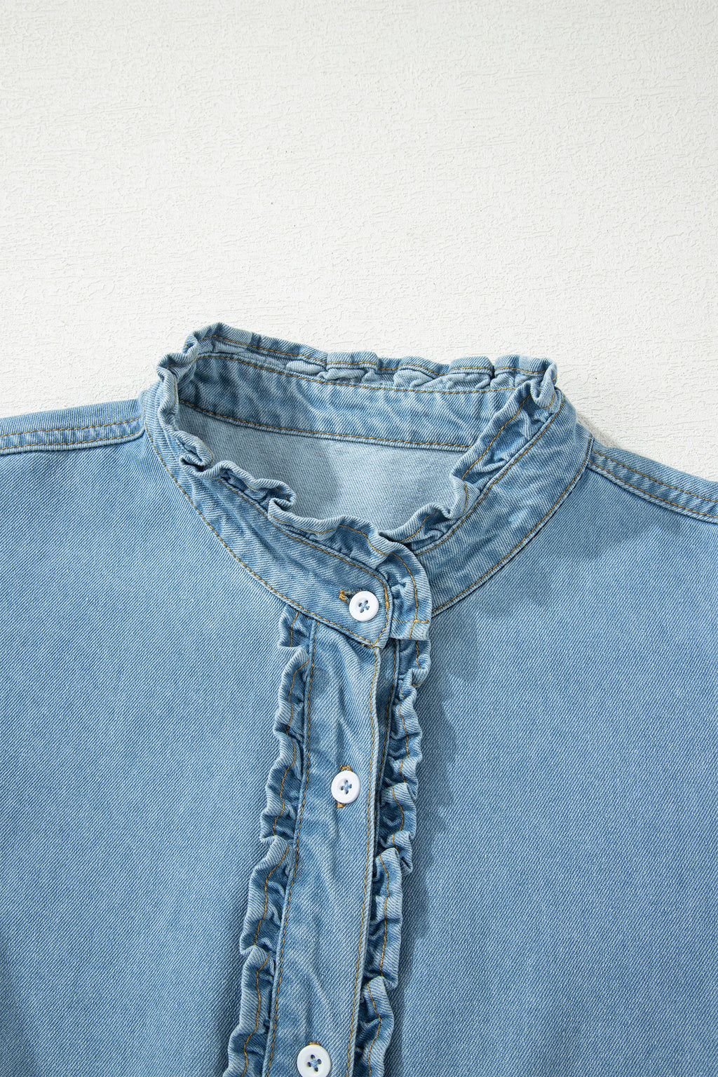 Red Sandalwood & Blue Frilled Button Down Ruffle Sleeve Denim Mini Dress S-XL