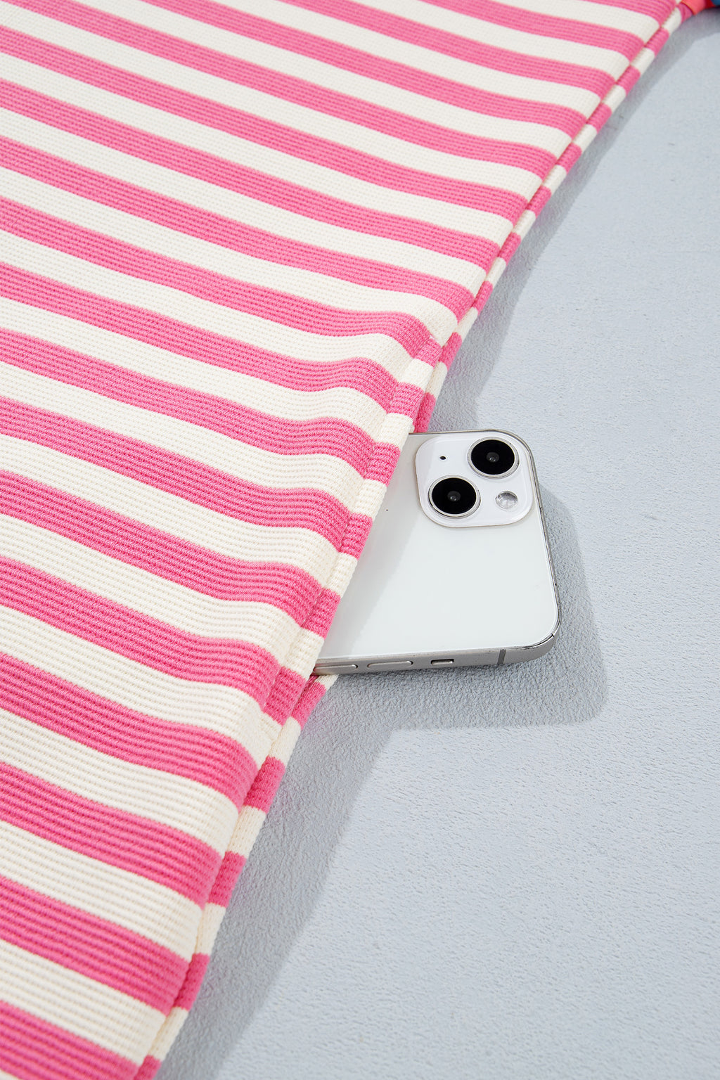 Women's Pink Stripe Patchwork Short Sleeve T-Shirt Shift Dress S-XL
