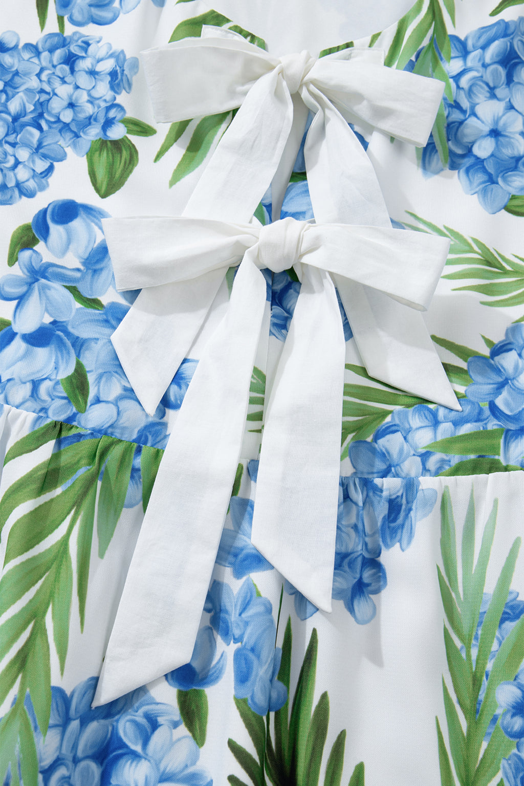 Sky Blue Palm Floral Print Contrast Ribbon Knot Ruffle Sleeve Mini Dress | UK 8–22