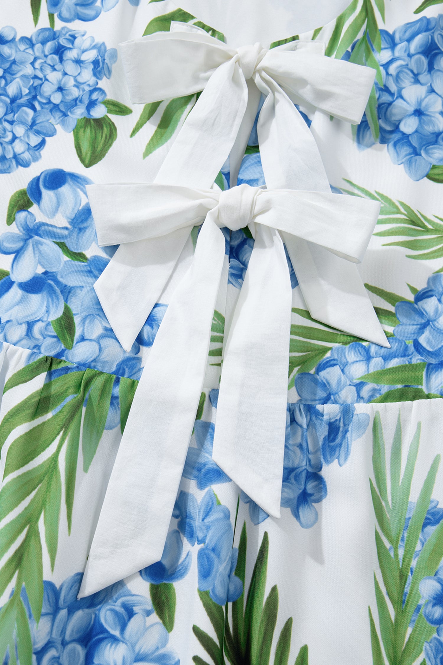 Sky Blue Palm Floral Print Contrast Ribbon Knot Ruffle Sleeve Mini Dress | UK 8–22