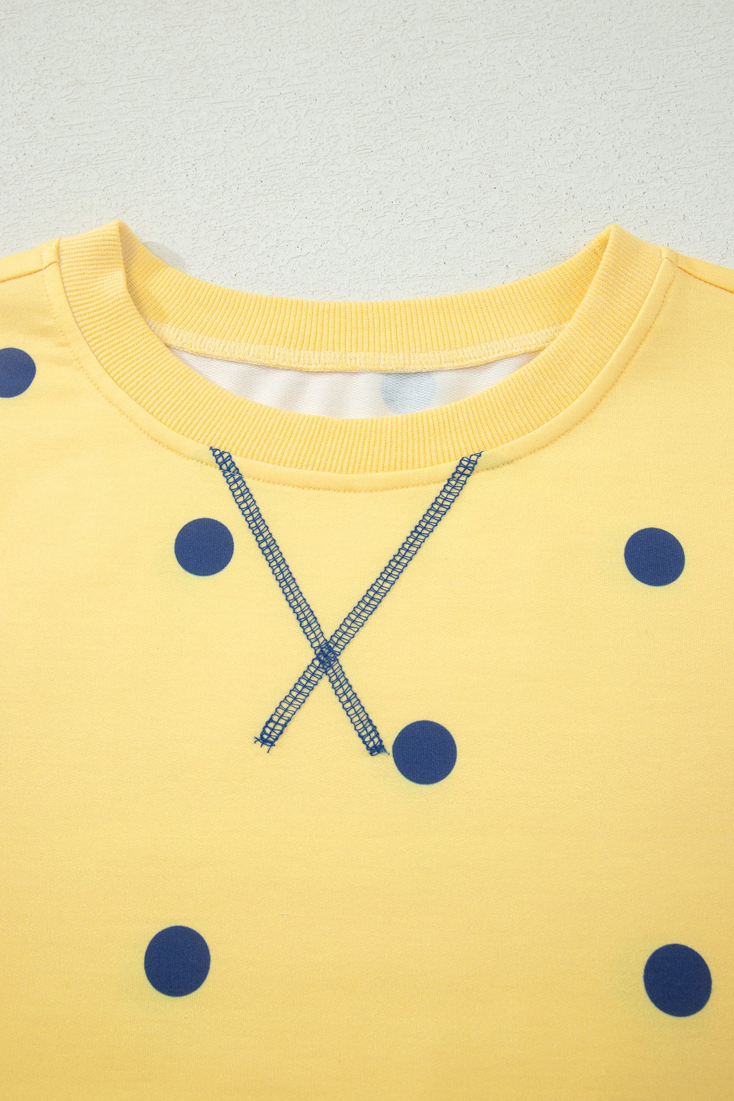 Women's Polka Dot Oversized Tee Crossed Seam Detail Yellow Sky Blue S-XL