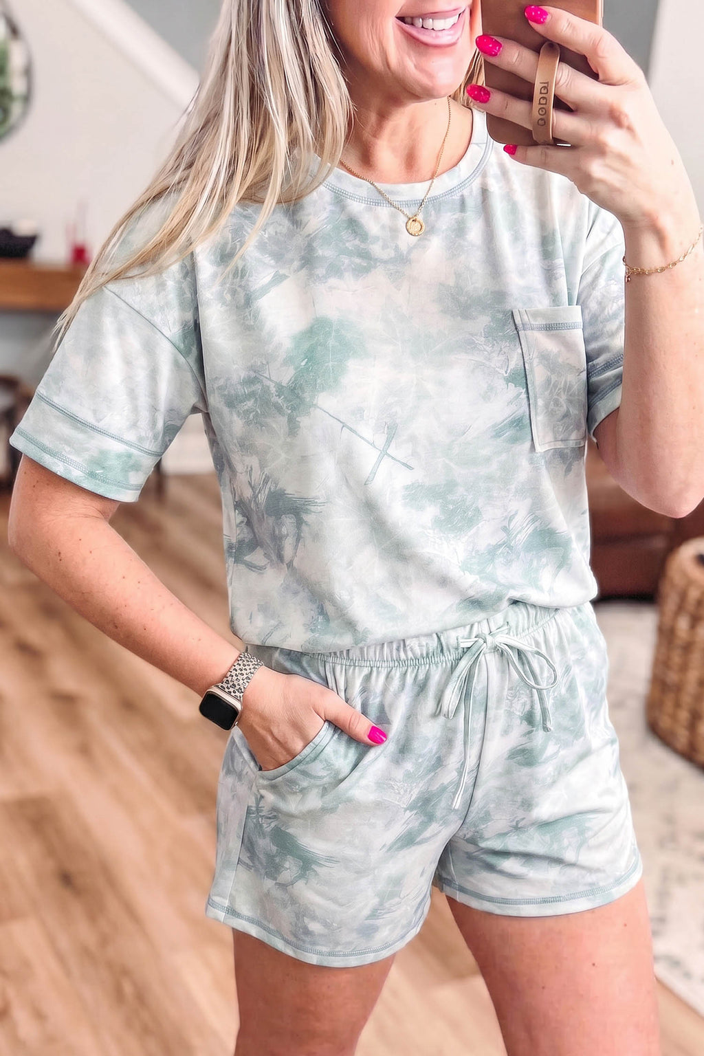 Green Camouflage Short Sleeve Top & Elastic Waist Shorts Set | UK 8–22