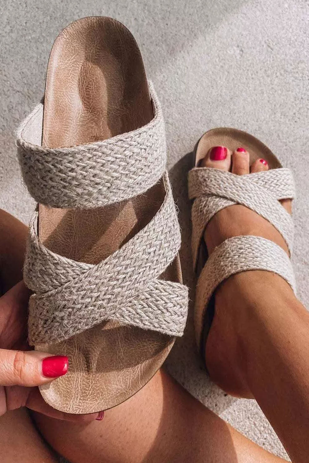 LivelyLooks Woven Crisscross Platform Slip-On Sandals Beige Brown Black EU37-42 women's fashion