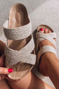 LivelyLooks Woven Crisscross Platform Slip-On Sandals Beige Brown Black EU37-42 women's fashion