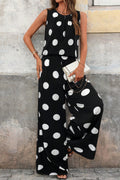 Black Polka Dot Pleated Tank & Wide Leg Trousers Two-Piece Outfit
