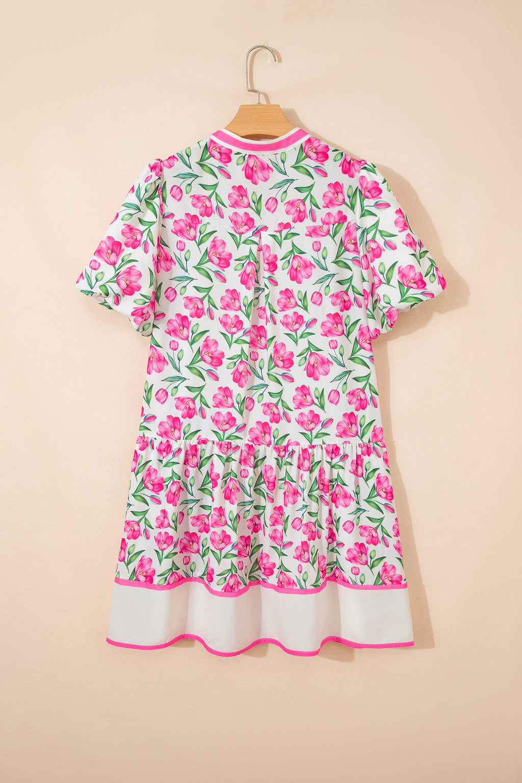 Multicolour Sweet Floral Striped Colourblock Trim V-Neck Mini Dress