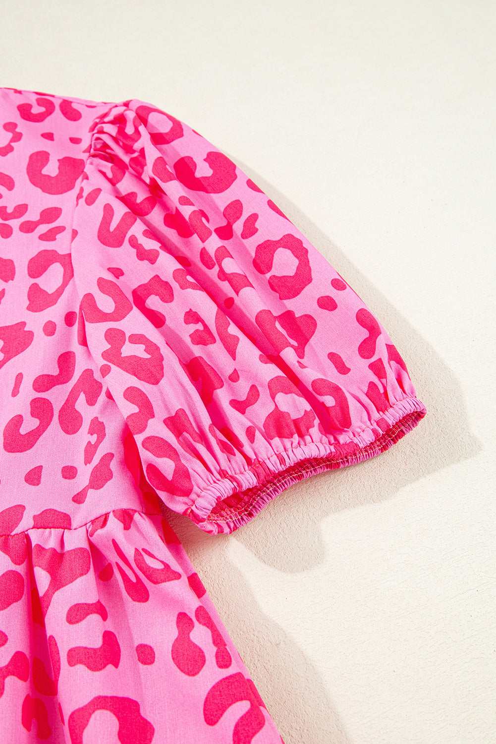 Women's Rose Leopard Puff Sleeve Tie Front High Waist Mini Dress at LivelyLooks