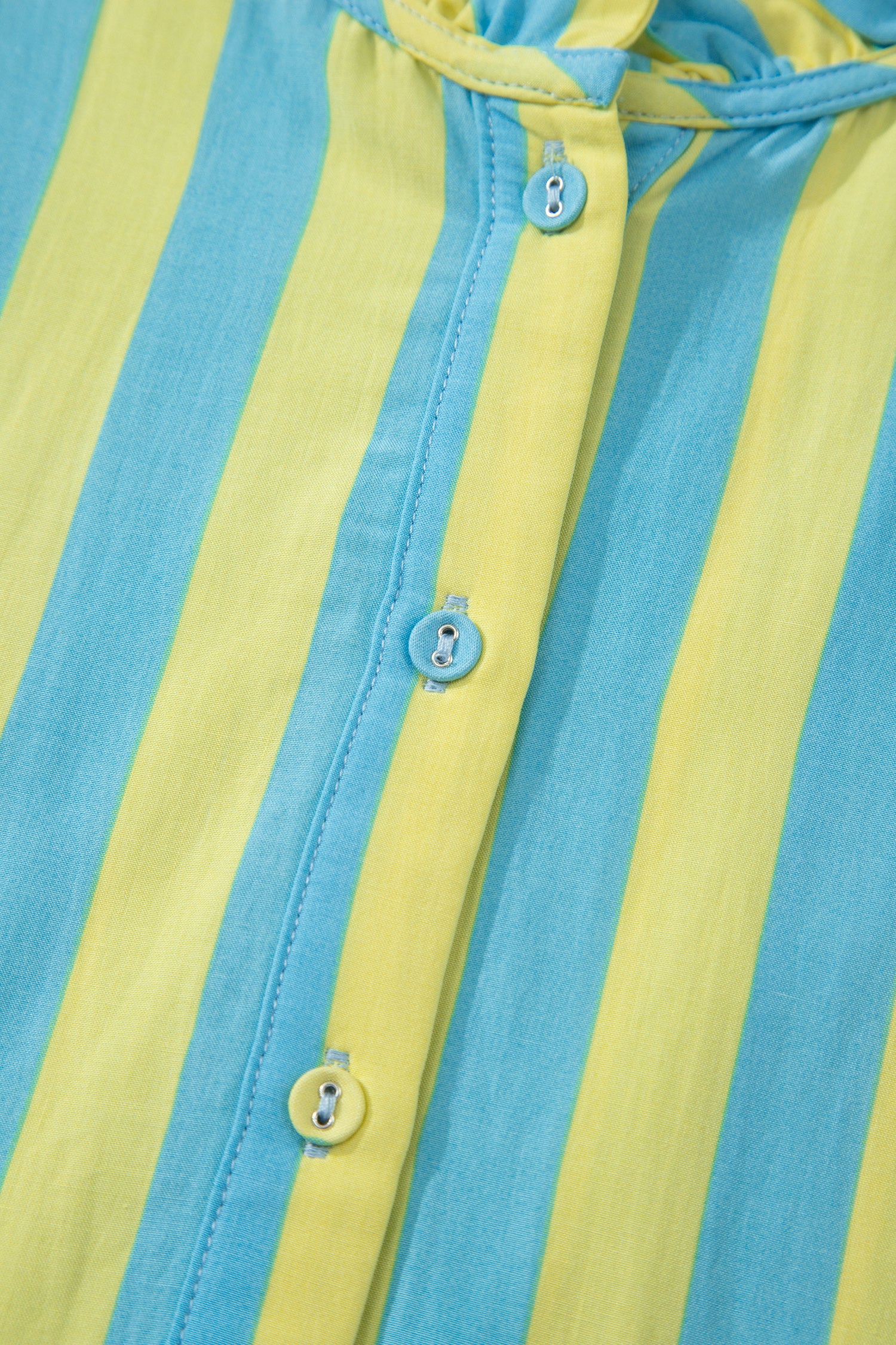 Striped Puff Sleeve Mini Dress | Half Button Loose Fit | Red & Yellow